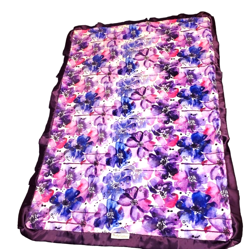 Minky Couture Baby Toddler Girls Purple And Blue Watercolor Floral Soft Blanket